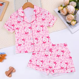 Flame-Retardant Fabric Kids Girls Pajama Set Short Sleeve Shorts Cardigan Lapel Comfortable for Export