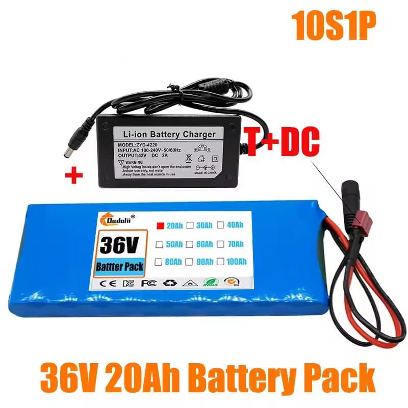 10S1P 36V 20Ah Battery Pack 18650 Lithium Ion Rechargeable Battery Pack with BMS