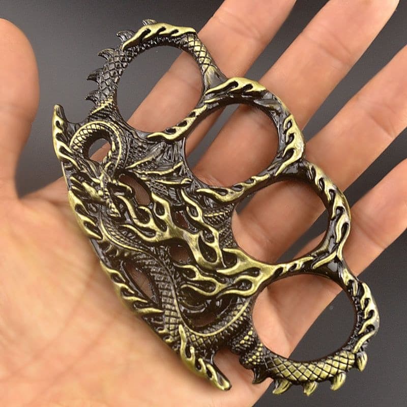 Large Self-Defense Knuckle Duster Thickened Nine-Dragon Fist Zinc Alloy High Hardness Four-Finger Self-Defense Car Window Breaker