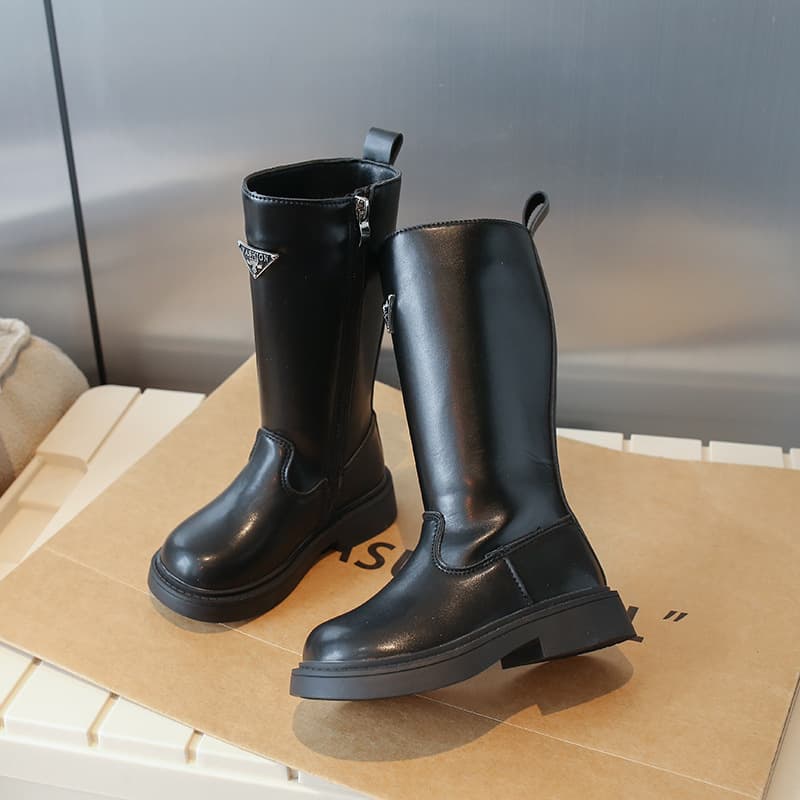 Girls' Boots 2025 Autumn/Winter New Style Children's Long Boots Fashion Princess Side Zipper Fleece-Lined High-Cut Boots Martin Boots