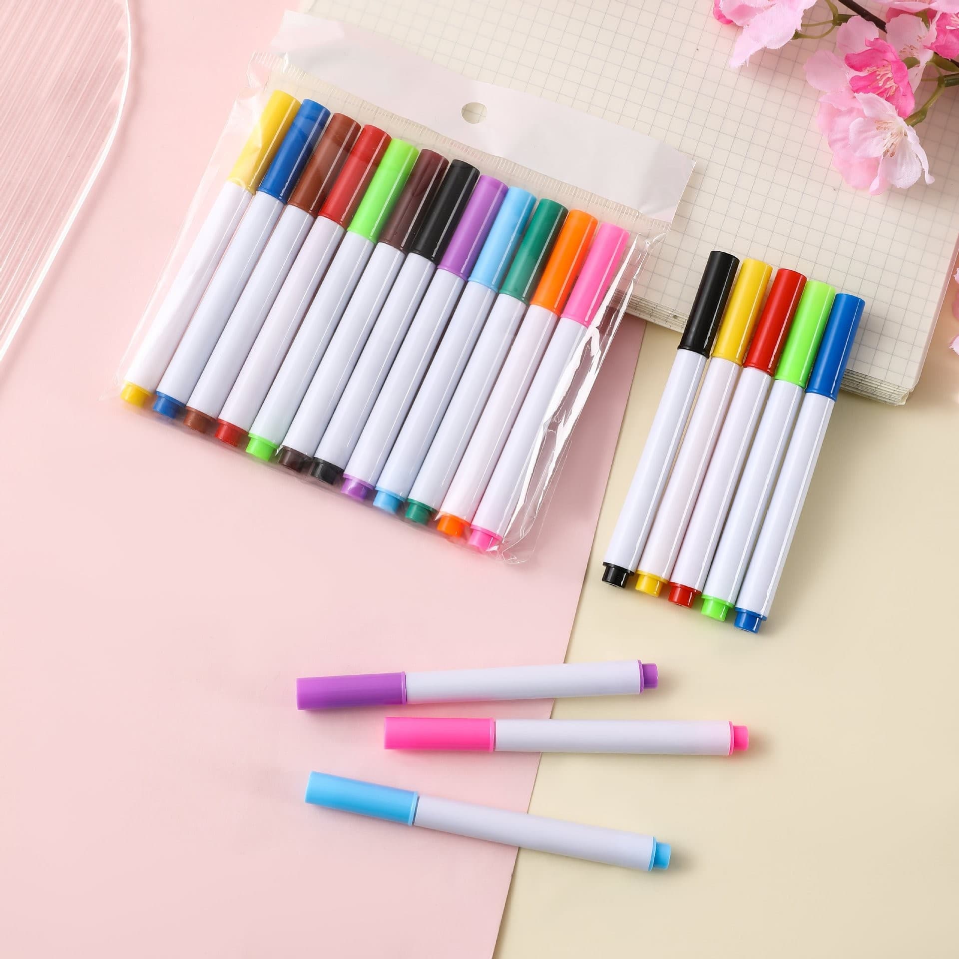 Color whiteboard pen water-based erasable student paintbrush refillable office fine nib water-based marker wholesale
