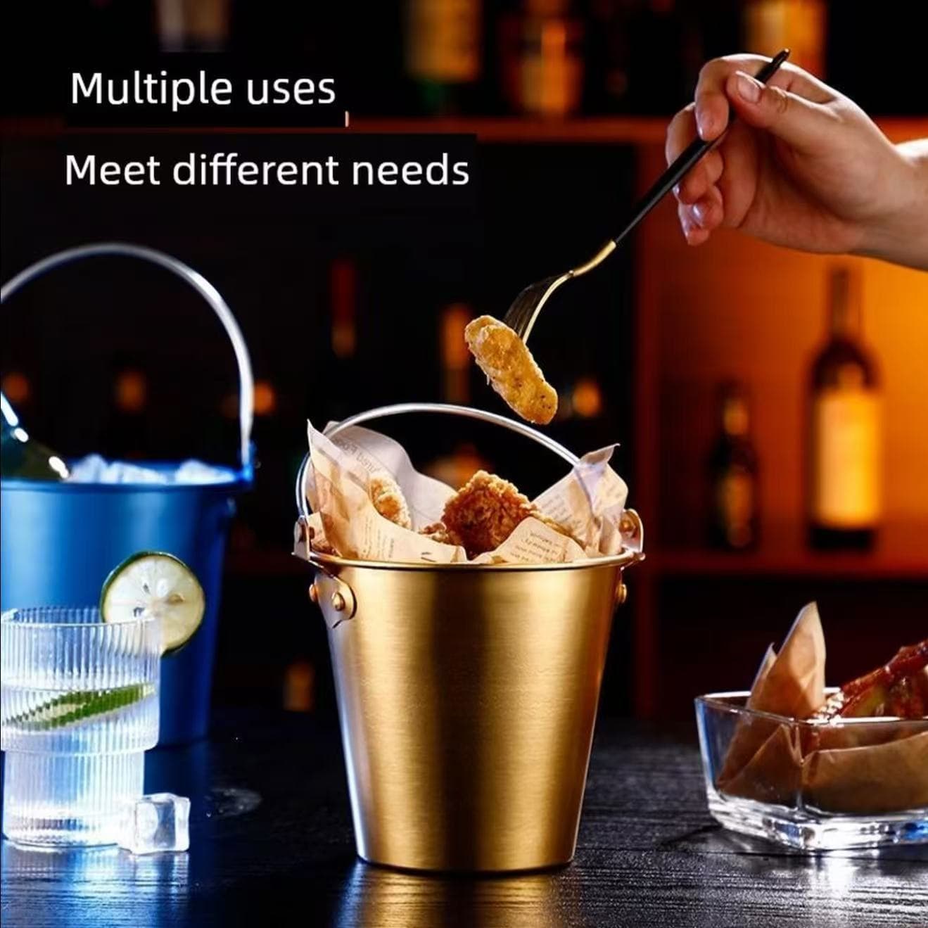 Factory Direct Cross-border Aluminum Electroplated Ice Bucket Temu Shein Asia Hot Sale Food Grade Aluminum Ice Bucket Snack Bucket