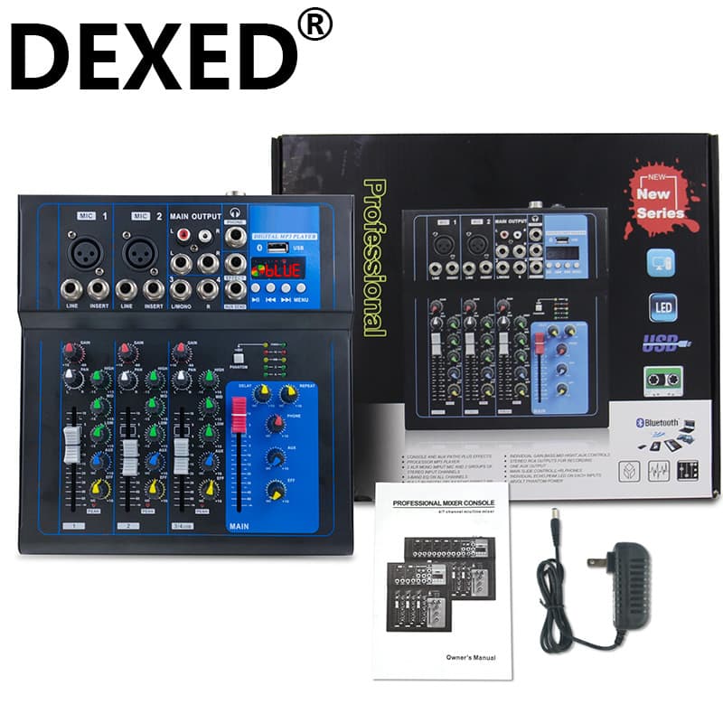 17V Professional 4-Channel Mixer with Effects for Audio, Singing, Computer, Home Party, and Gathering