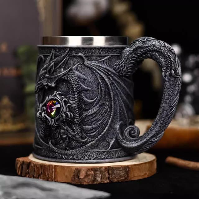 Cross-border foreign trade stainless steel retro diamond flying dragon beer mug Game of Thrones themed mug
