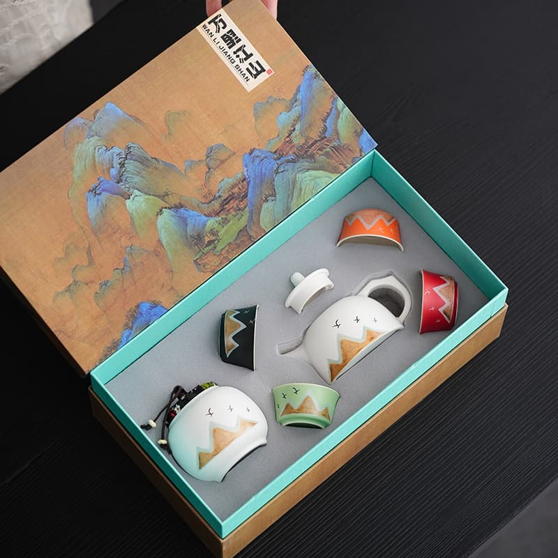 A Thousand Miles of Rivers and Mountains Kung Fu Tea Set Gift Box - Complete Set of Ceramic Teapots for Home Use, Business Gifts, and High-End Souvenirs