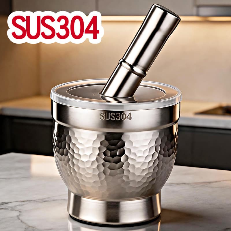 304 Thickened Stainless Steel Hammer Garlic Masher, Solid Garlic Crusher, Home Use Mortar and Pestle for Garlic and Spices, Grinding Bowl