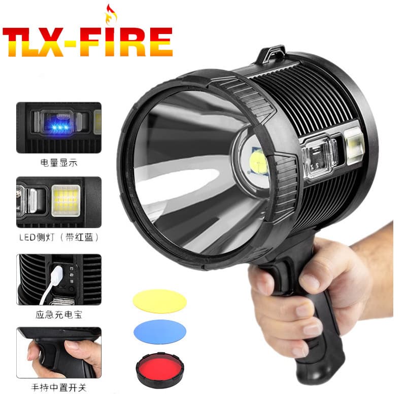 P70 Strong Light Searchlight Type-C Charging Solar with Side Red Blue Flash LED Outdoor Night Fishing High-Brightness Handheld Lamp