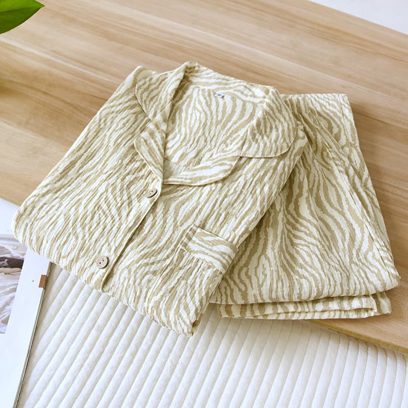 Spring Pajamas Women's Long-Sleeved Cotton Double-Layer Gauze Spring and Autumn Simple Cute Sweet Cotton Home Clothes Casual Suit