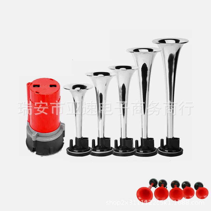 Car Music Horn 5 Tube TZ-329 Red Automobile Air Horn High Sensitivity Quick Response Suitable for All Models