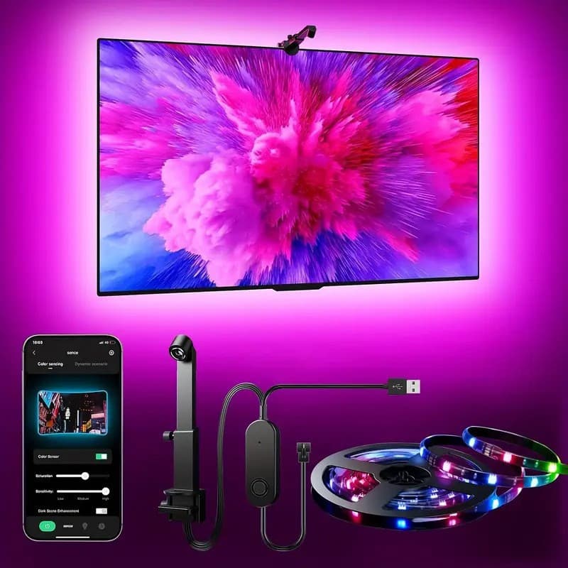 USB TV Ambient Light with Screen Sync, 5050 RGB Color-Changing LED Strip for Immersive Backlight