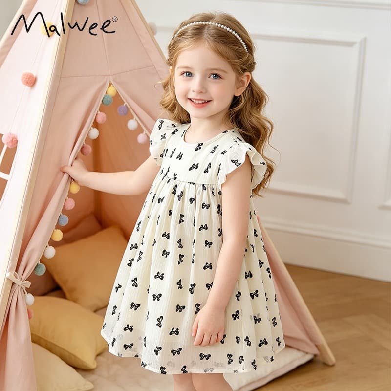 Cross-border malwee new girls' dress European and American prints for children, breathable, cool, simple and daily wear