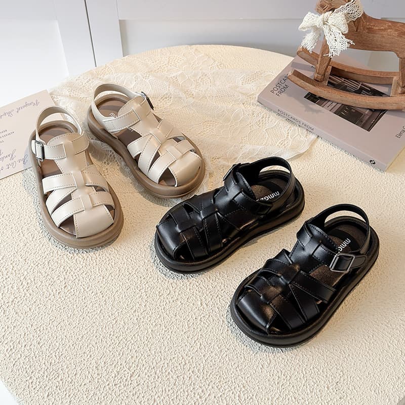 Baby Sandals Summer 2026 New Style Little Girl Closed-Toe Sandals Kids Cross-Strap Woven Versatile Roman Shoes