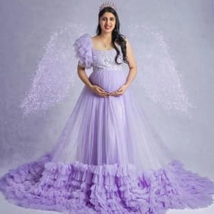 Lavender One-shoulder Train Maternity Photo Dress Fairy Mesh Net Maternity Photography Long Dress Plus Size Maternity Photo Shoot