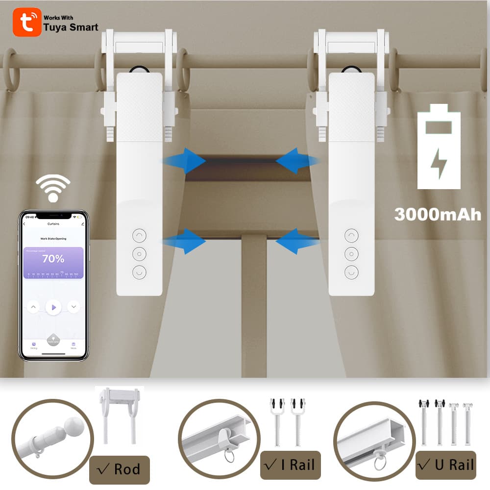 Tuya WiFi or Zigbee Lithium Battery Electric Curtain Companion Robot Motor Smart Home No-Dismantle Track