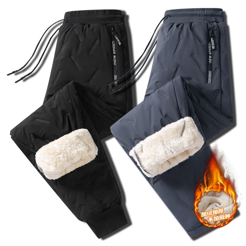 Foreign trade men's fleece-lined, thickened casual sports trousers, loose straight leg, plus size, warm cotton trousers.