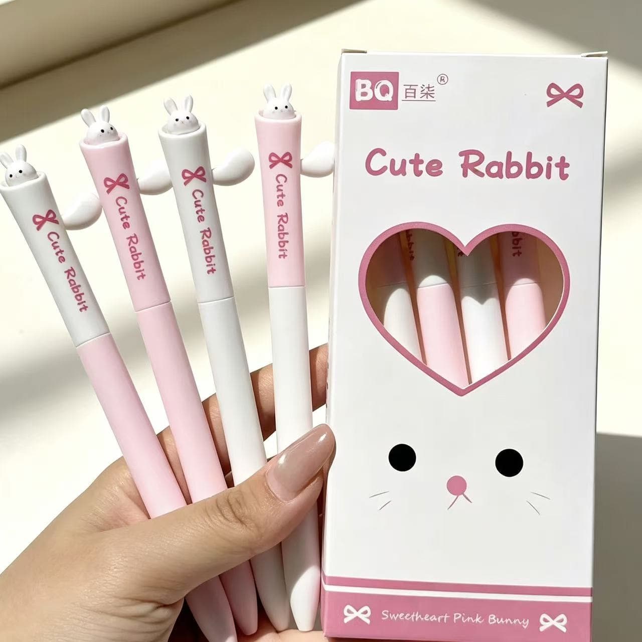 Rabbit Gel Pens 4-Pack Dopamine Cat Tail Retractable Pens Student Exam Pens Smooth Writing Pens Black