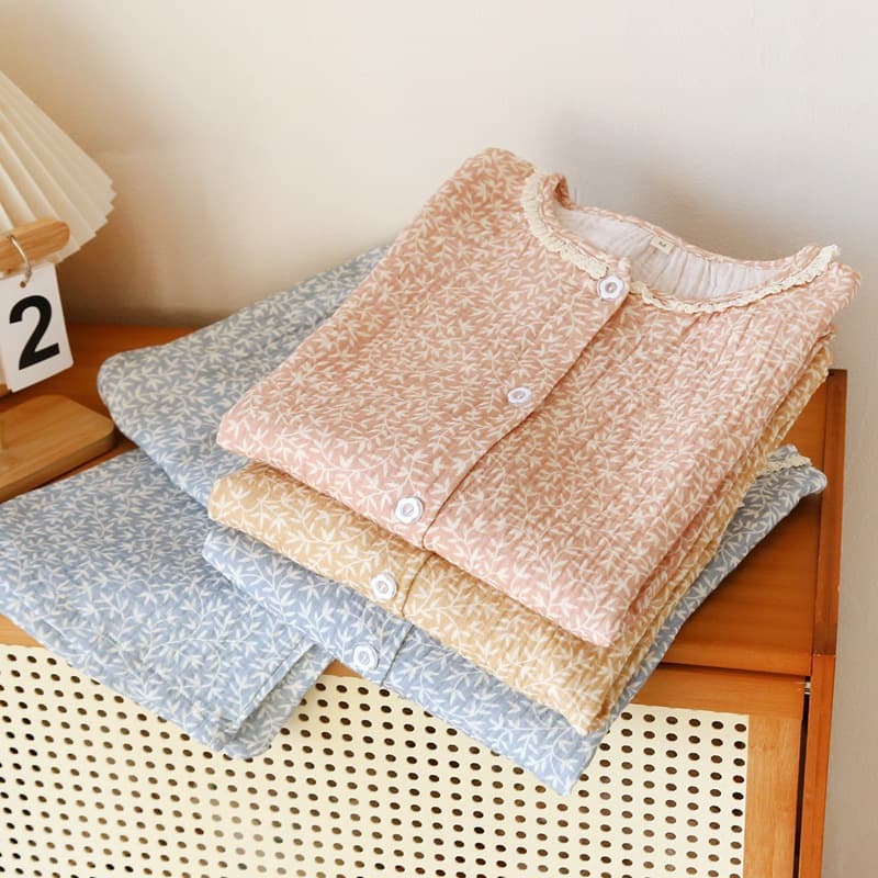 Women's Cotton Gauze Pajamas, Rustic Style, Soft and Breathable, Lace Round Neck, Spring and Summer Homewear, Thin