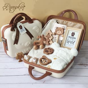 Baby Gift Set Unisex Baby Bear Set Wooden Toy Organic Cotton Suitcase Spring Autumn Winter Gift