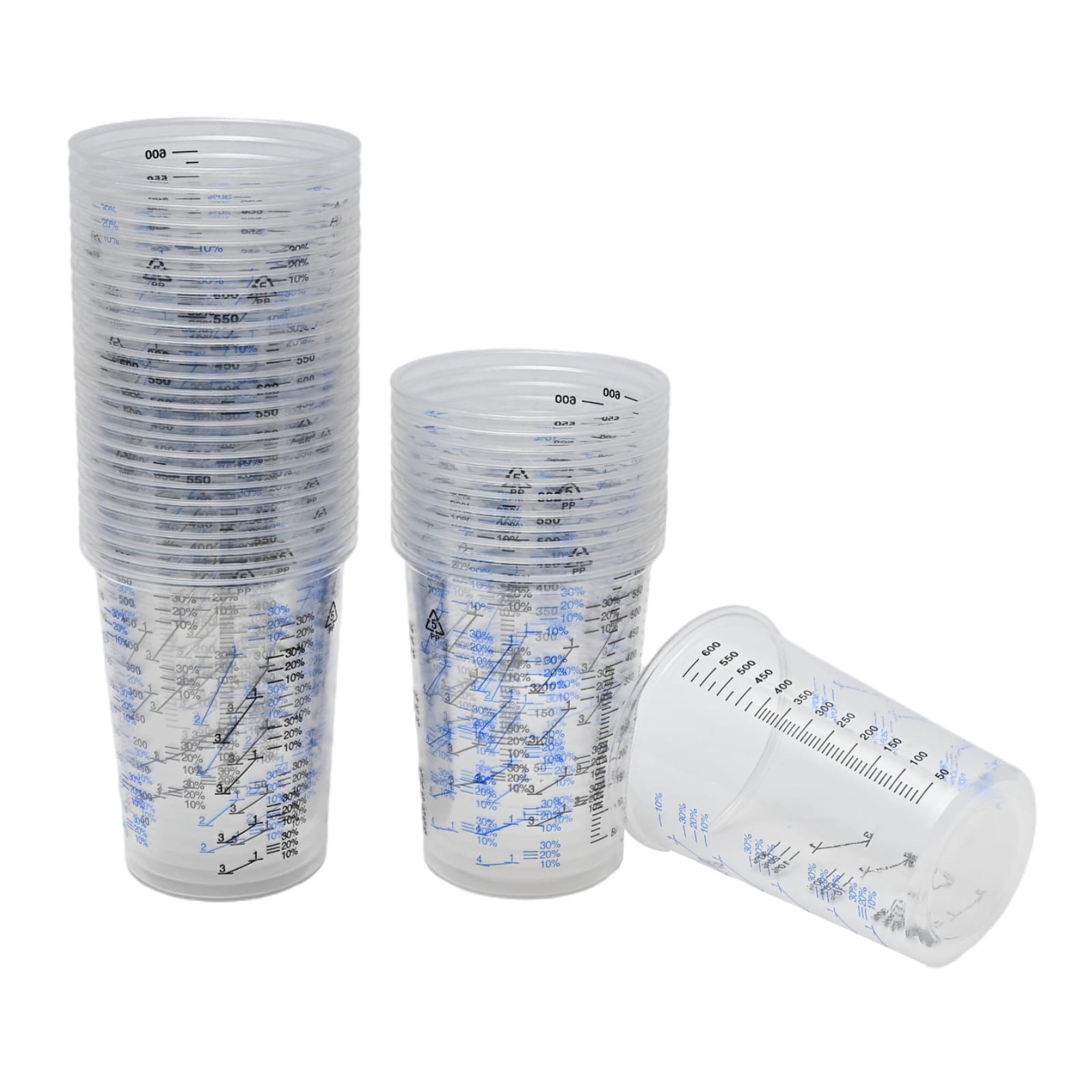 Factory Direct Disposable Plastic Measuring Cups 600ml, Transparent PP Paint Mixing Cups with Scale