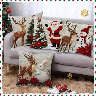 Wish Hot Selling Cross-Border Christmas Throw Pillow Cover Festive Atmosphere Sofa Cushion Cover Cartoon Linen Christmas Pillow Cover