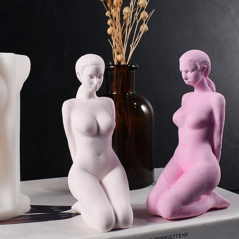 Kneeling Human Body Aromatherapy Candle Silicone Mold, Handmade DIY Kneeling Art Female Figure Gypsum Ornament Mold