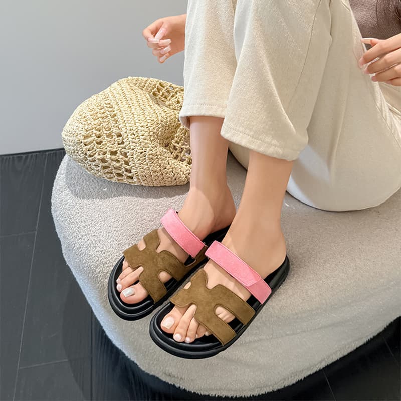 Export Cross-border Trade Erjiu Slippers for Men and Women, 2026 New Retro Flat Velcro Beach Flip-flops