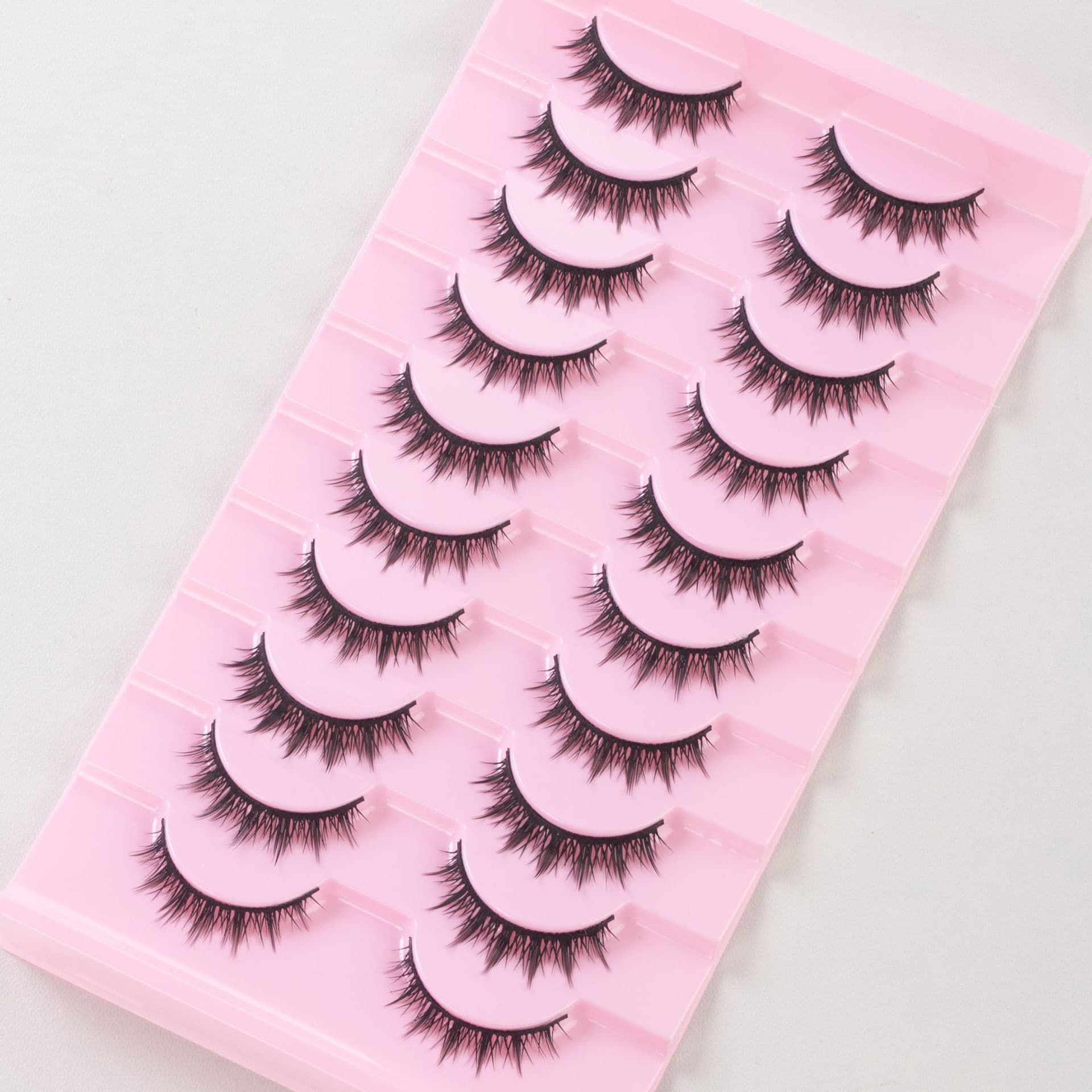 10-Pair Natural Thick False Eyelashes, European-American Barbie Small Demon Comic Eye Lashes, Cross-Border Black Hard Stem, Eye Tail Style