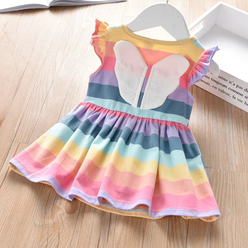 Girls Rainbow Sleeveless Dress Summer Cotton Princess Style Clothing for Ages 3-8 Cute Frock Suitable for Various Markets