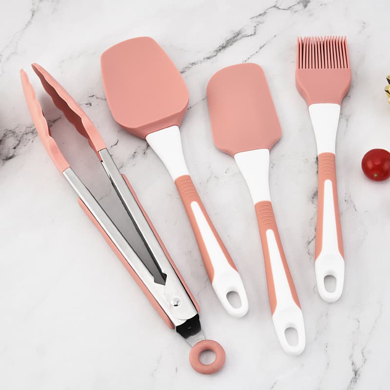 Two-Color Silicone Baking 4-Piece Set: Spatula, Scraper, Cream Knife, Food Tongs, Oil Brush, Baking Tools