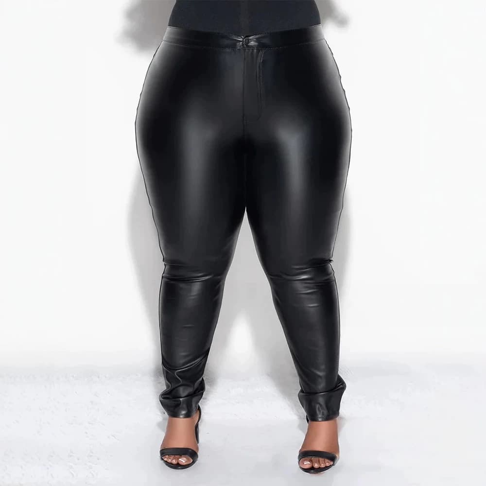Cross-border Amazon European and American plus size women's leggings high-waisted PU leather pants feminine black matte leather leggings