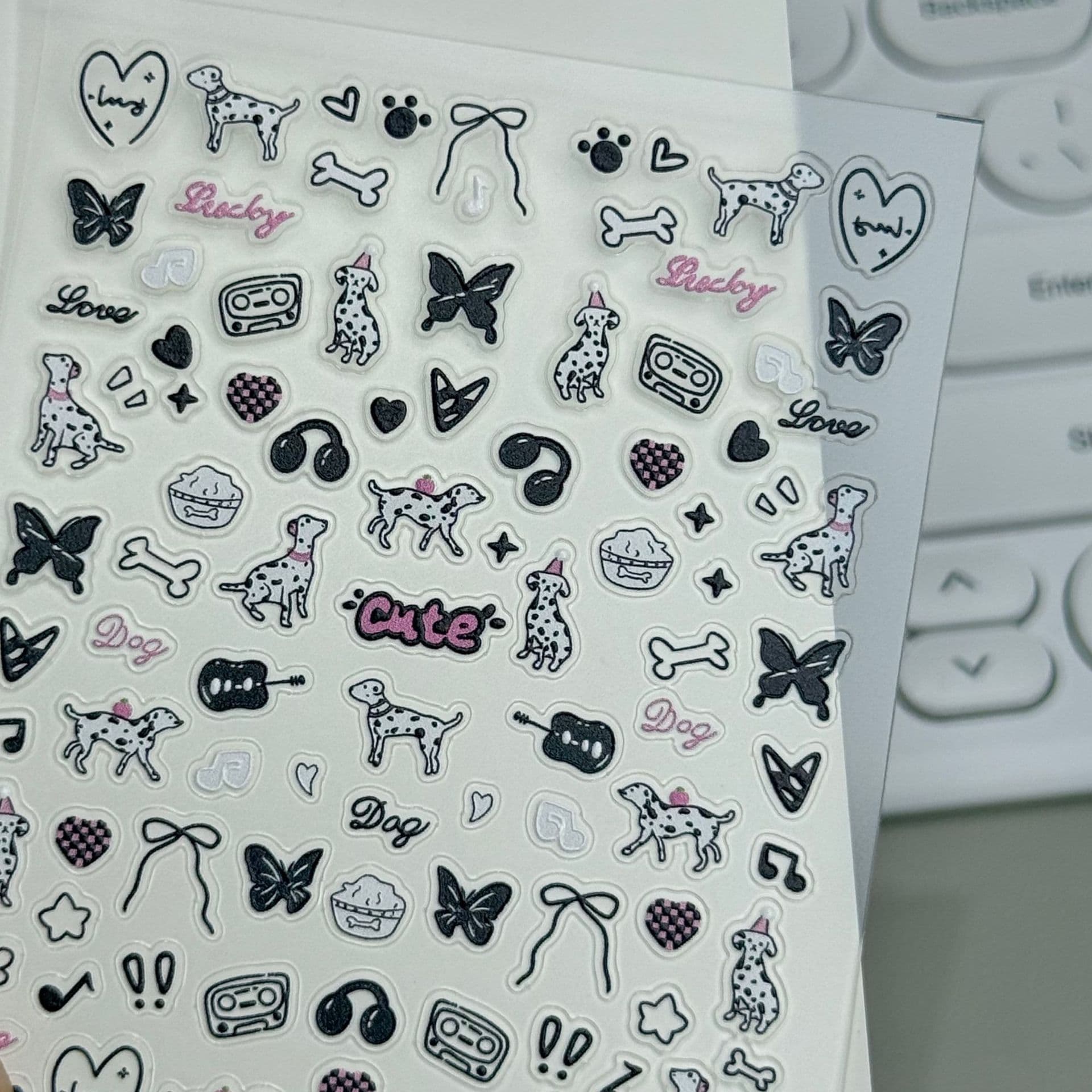 ins sweet cool girl hottie Dalmatian nail art sticker butterfly 5d embossed three-dimensional water cup camera mobile phone sticker