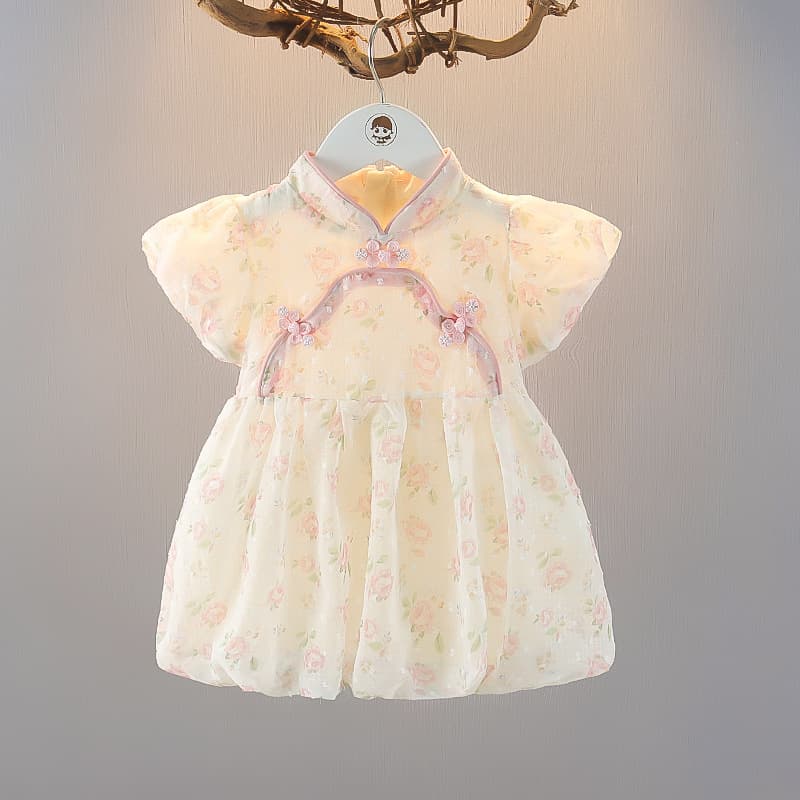 Baby girl's summer cheongsam dress, fashionable girl's national style princess dress, baby girl's gauze skirt, little girl's summer skirt