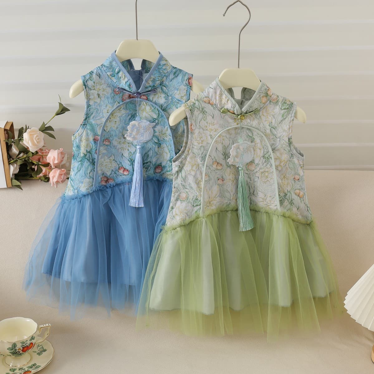 2025 Autumn Girl's National Style Full Print Dress, Double-sided Embroidery Auspicious Lock and Phoenix Cool Dress Trendy 6723