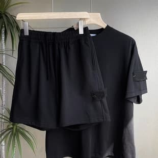 Summer Set 1 Zhangzai New Couple Set Casual Round Neck Short Sleeve Shorts Set Unisex Two-Piece