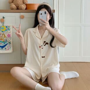 Girls Homewear Pure Cotton Short Sleeve Shorts Full Cotton Summer Pajamas Cardigan Set Breathable Sweat-Absorbing Pajamas Wholesale
