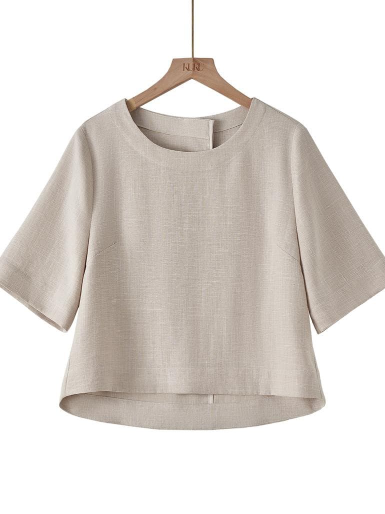 Simple and Elegant Round Neck Short Sleeve Top for Women 2026 Summer New Trendy Irregular Loose Solid Color Blouse