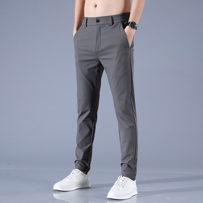 Drop shipping of men's casual stretch lightweight business trousers for autumn and winter, Korean style, slim fit, trendy elastic waistband.