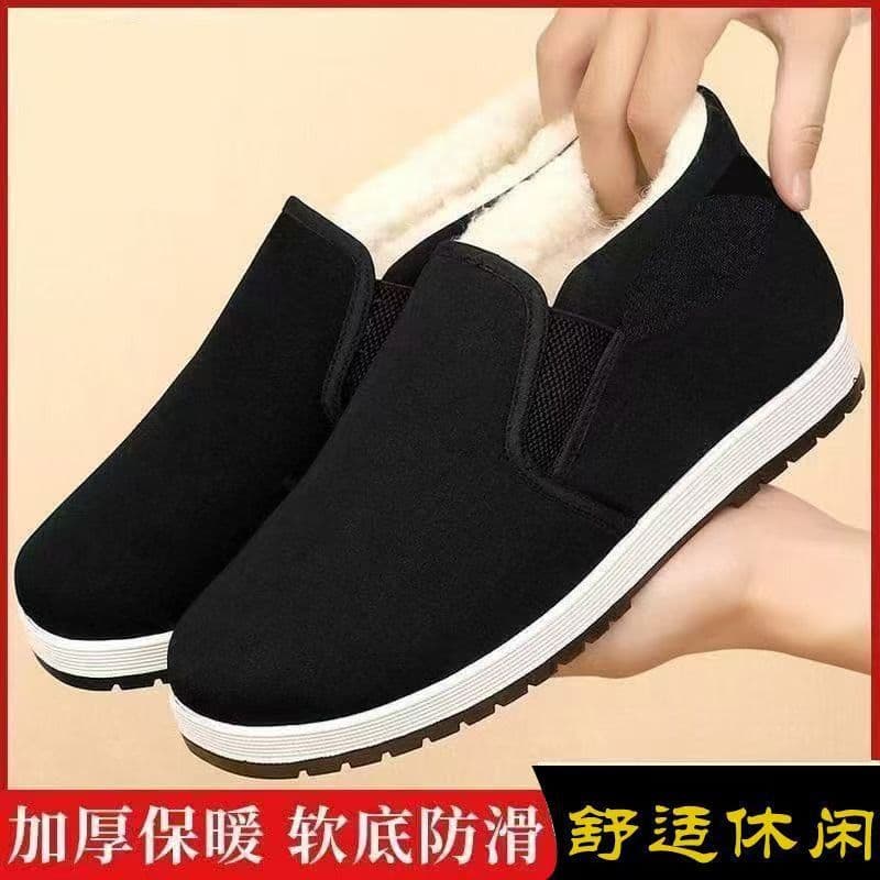 Old Beijing Cloth Shoes Cotton Boots Winter Thickened Snow Boots Warm Fleece-Lined Slip-On Lazy Comfortable Shoes