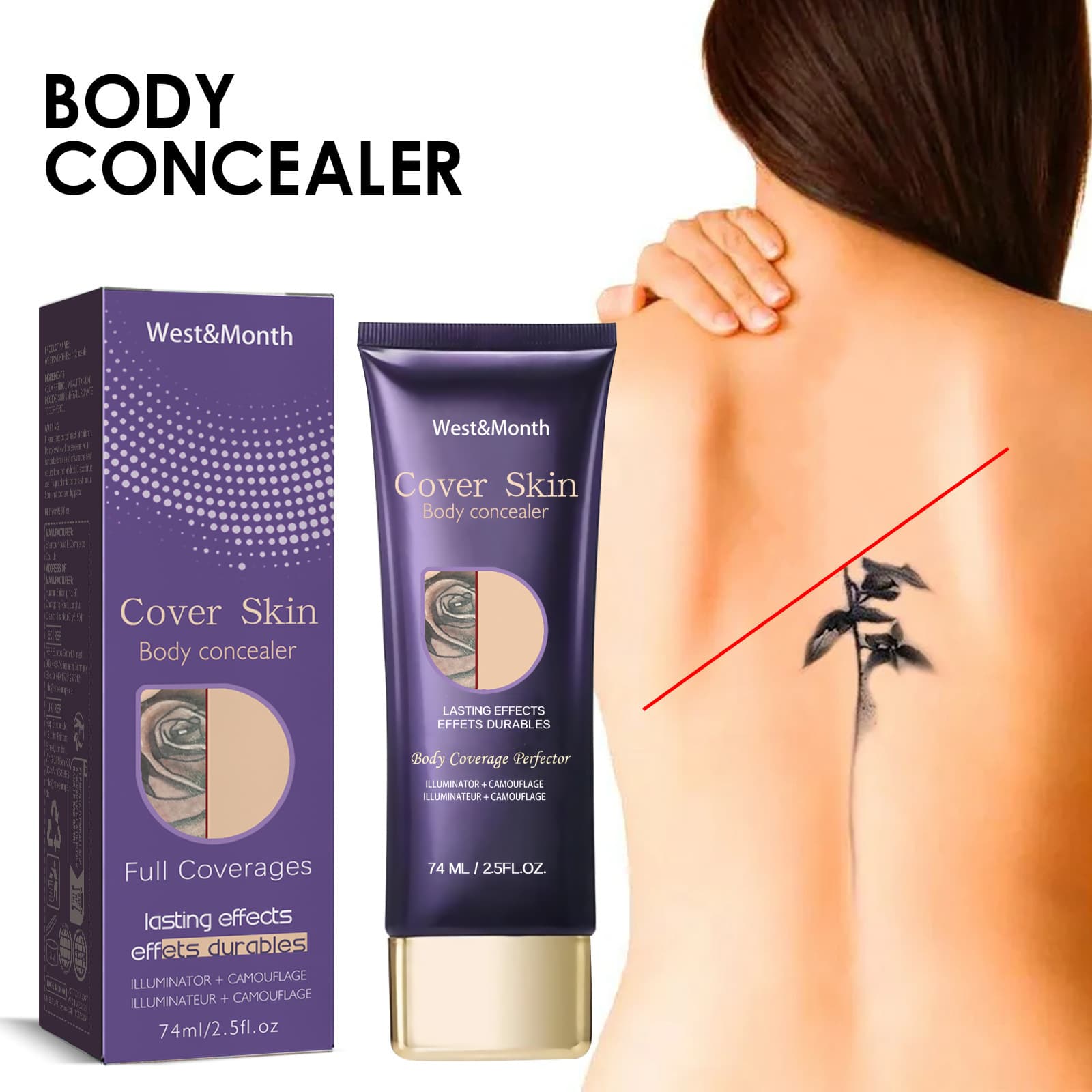 West&Month Body Concealer Waterproof Cover Tattoo Birthmark Invisible Body Concealer Cross-border