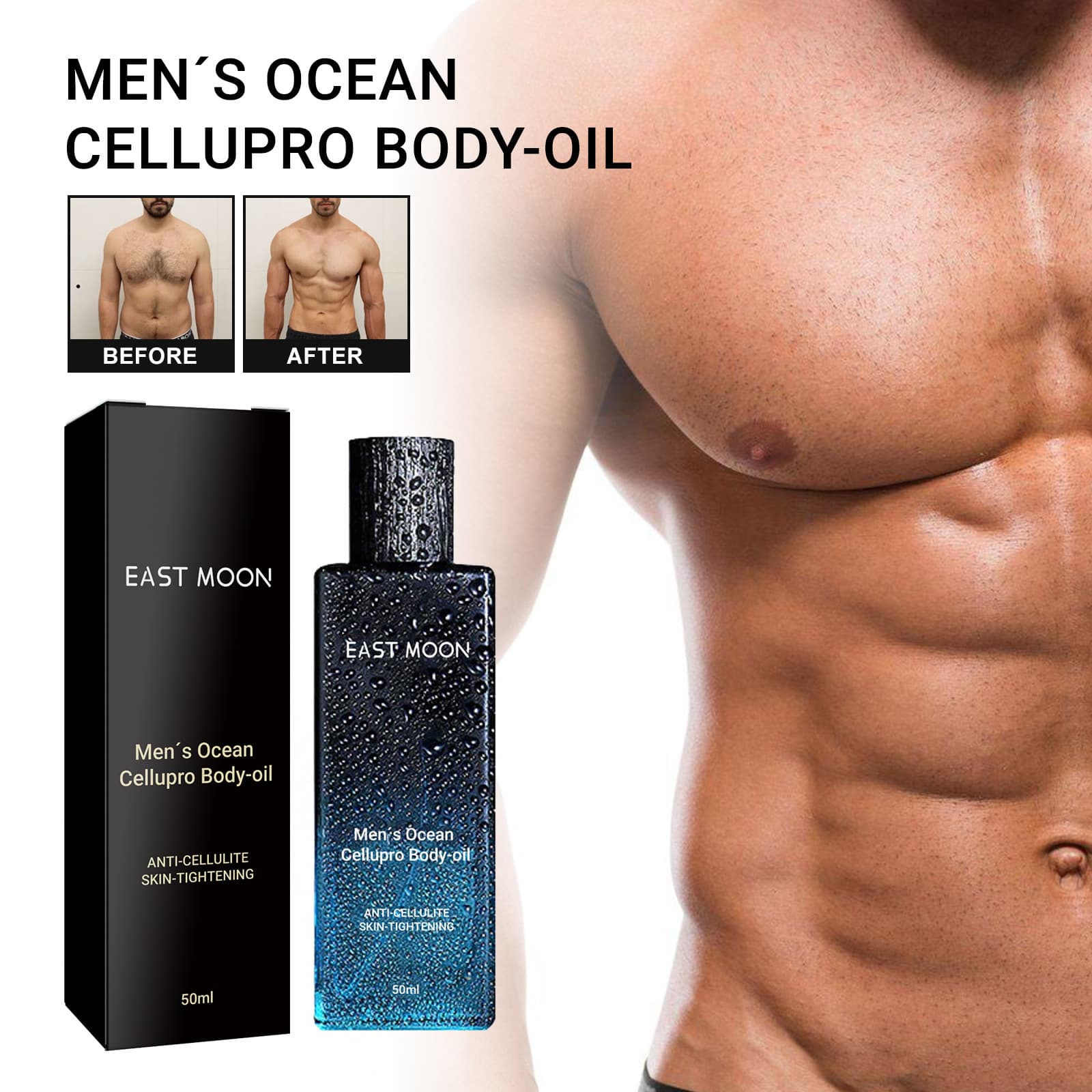 East Moon Men's Firming Body Oil - Strengthening and Tightening Belly and Chest Muscles, Men's Shaping Abs Oil