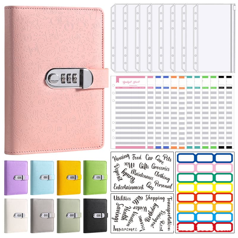 Cross-Border Exclusive Supply of A6 Zipper Bags with Full-Print Embossed Binder, PU Loose-Leaf Notebook, Creative Accounting Book, Cash Budget Planner