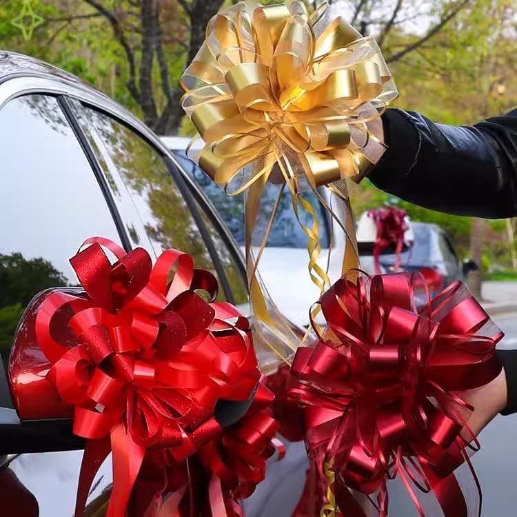 Wedding Car Decoration Set with Red Ribbon for Bride's Car, Leading Car, and Fleet Accessories