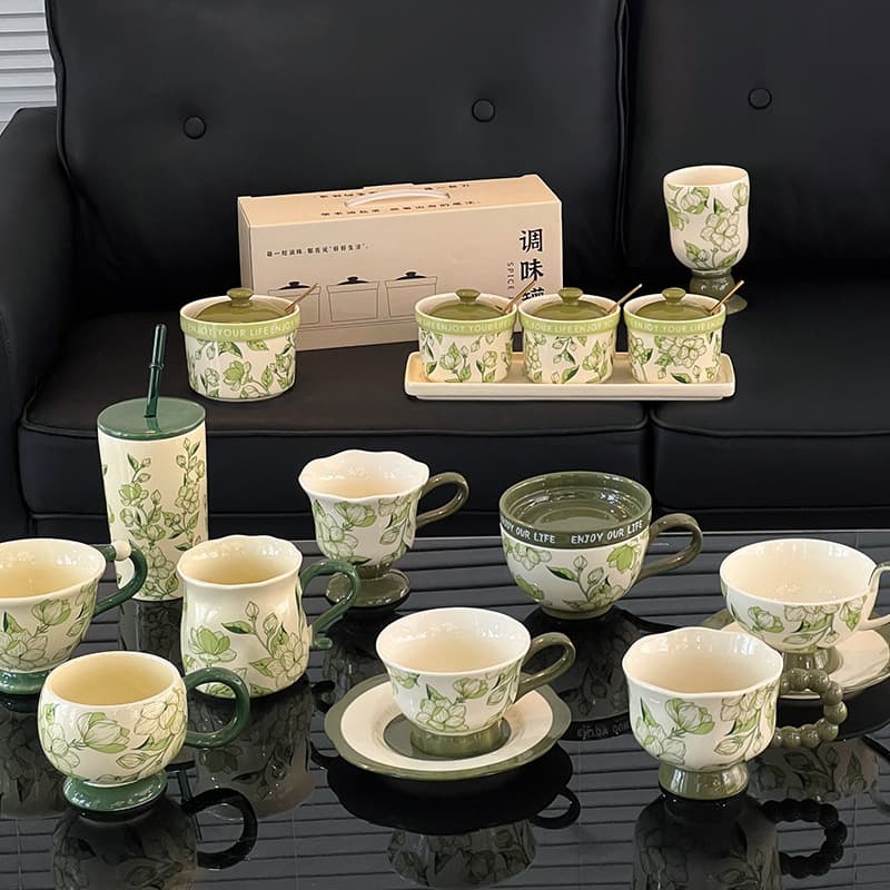 Floral Pastoral Style Best-Selling Popular Product Spring Dawn Jasmine Series Ceramic Cup High-Appearance Large-Capacity Mug