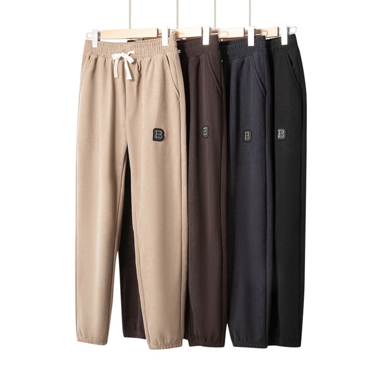 2026 Spring Men's Middle-Aged and Elderly Cotton-Fleece Composite Casual Pants, Loose-Fitting, Versatile, Elastic-Cuffed, Ultra-Fine Stripe Long Pants