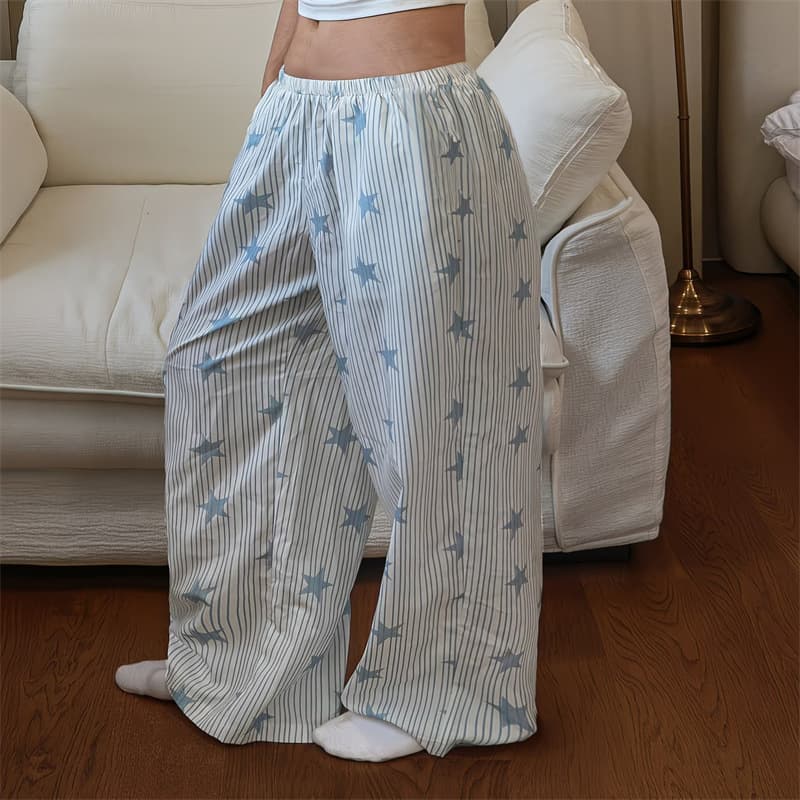 European and American Sleep Pants Spring Autumn Korean Style Casual Plus Size Loose Long Pants Women's Home Printed Sleep Pants