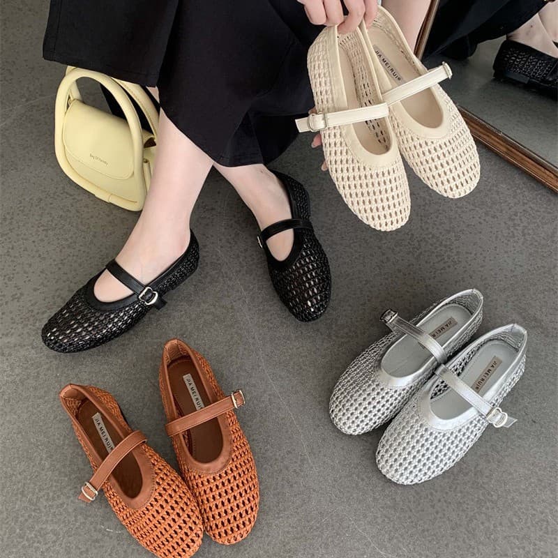 Retro Woven Sandals for Women 2025 Summer New Flats Comfortable Soft Sole Cut Out One-Strap Pumps