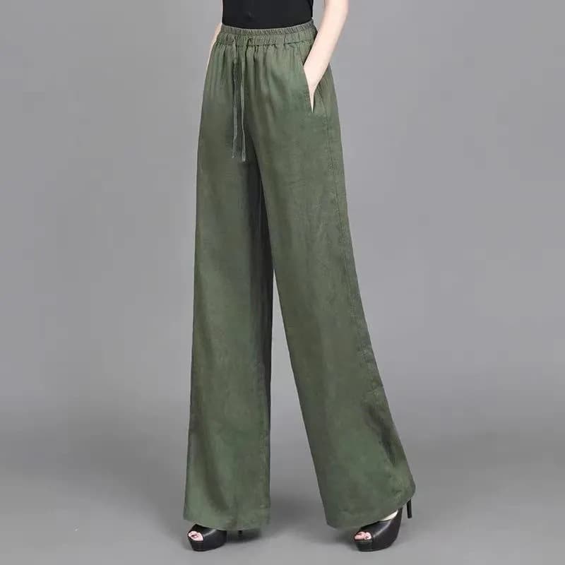 New Summer Cotton-Linen Comfortable Flowing Wide-Leg Pants Loose Fit Women's Spring Summer Pocket Design Versatile Trousers