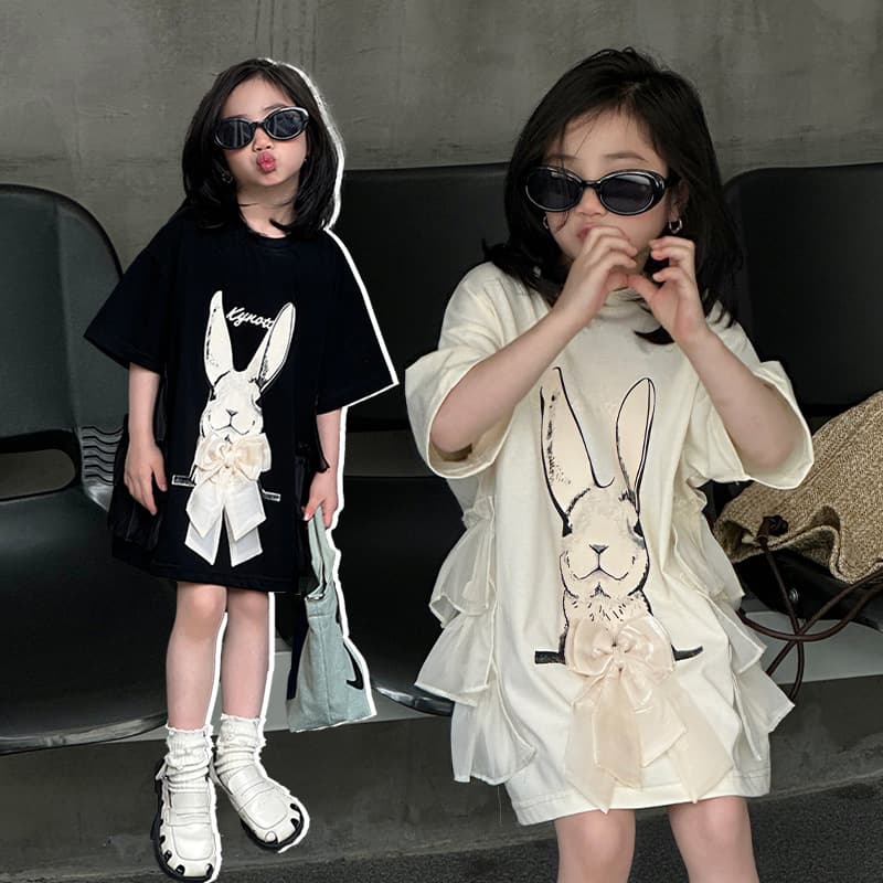 Girls' Dress 2025 Summer New Style Trendy T-Shirt Dress for Kids Chic Versatile Top for Middle and Older Children