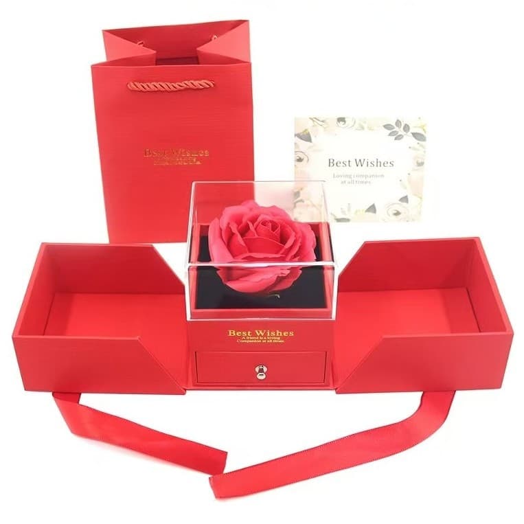 Rose jewelry box soap flower necklace box red gift box double door jewelry box ring box Valentine's Day