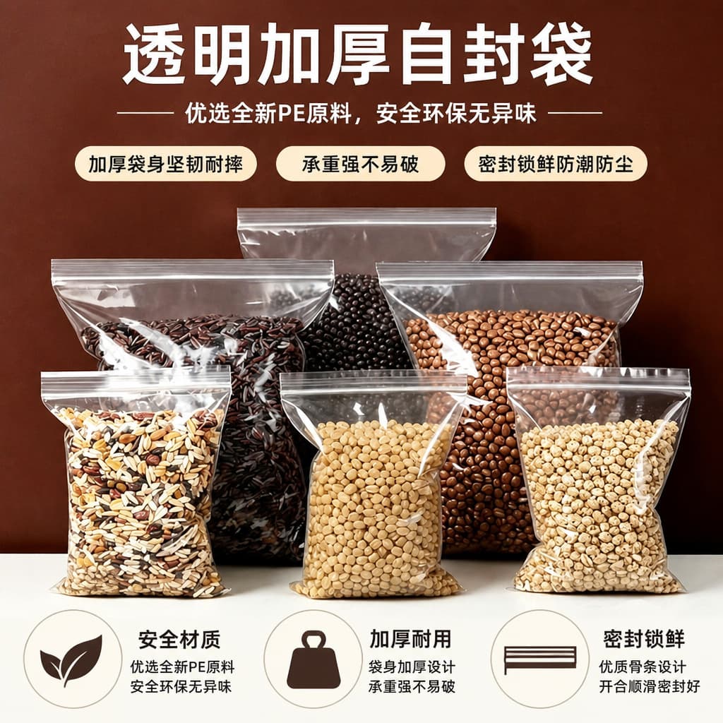 Thickened transparent ziplock bag small sub-packaging plastic bag material packaging seal bag plastic PE large packaging bag
